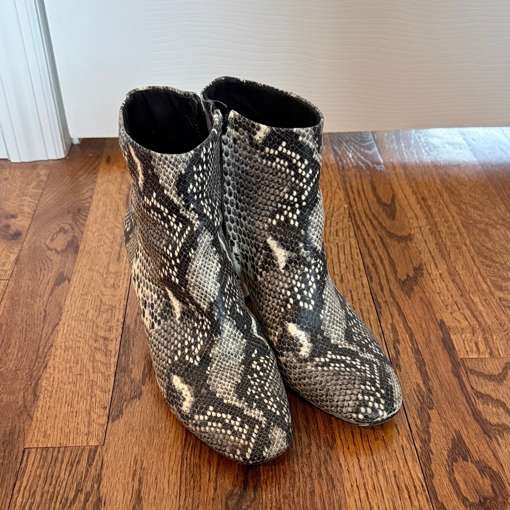 Essex Lane Black and White Snake Print Heeled Ankle Boots